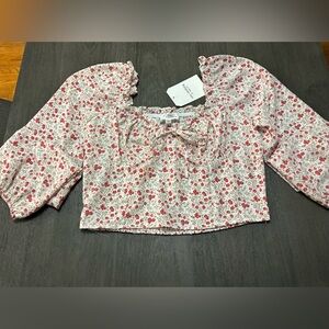 Floral Puff Sleeve Crop Top